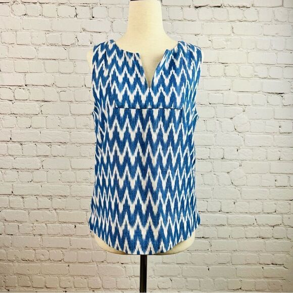 J Crew Notched Collar Blue/White Chevron Sleeveless Top - Picture 1 of 11